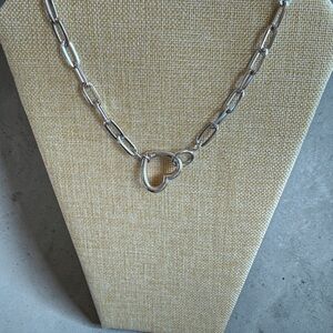 Polished Silver Heart Link Chain Necklace - Women's Fashion